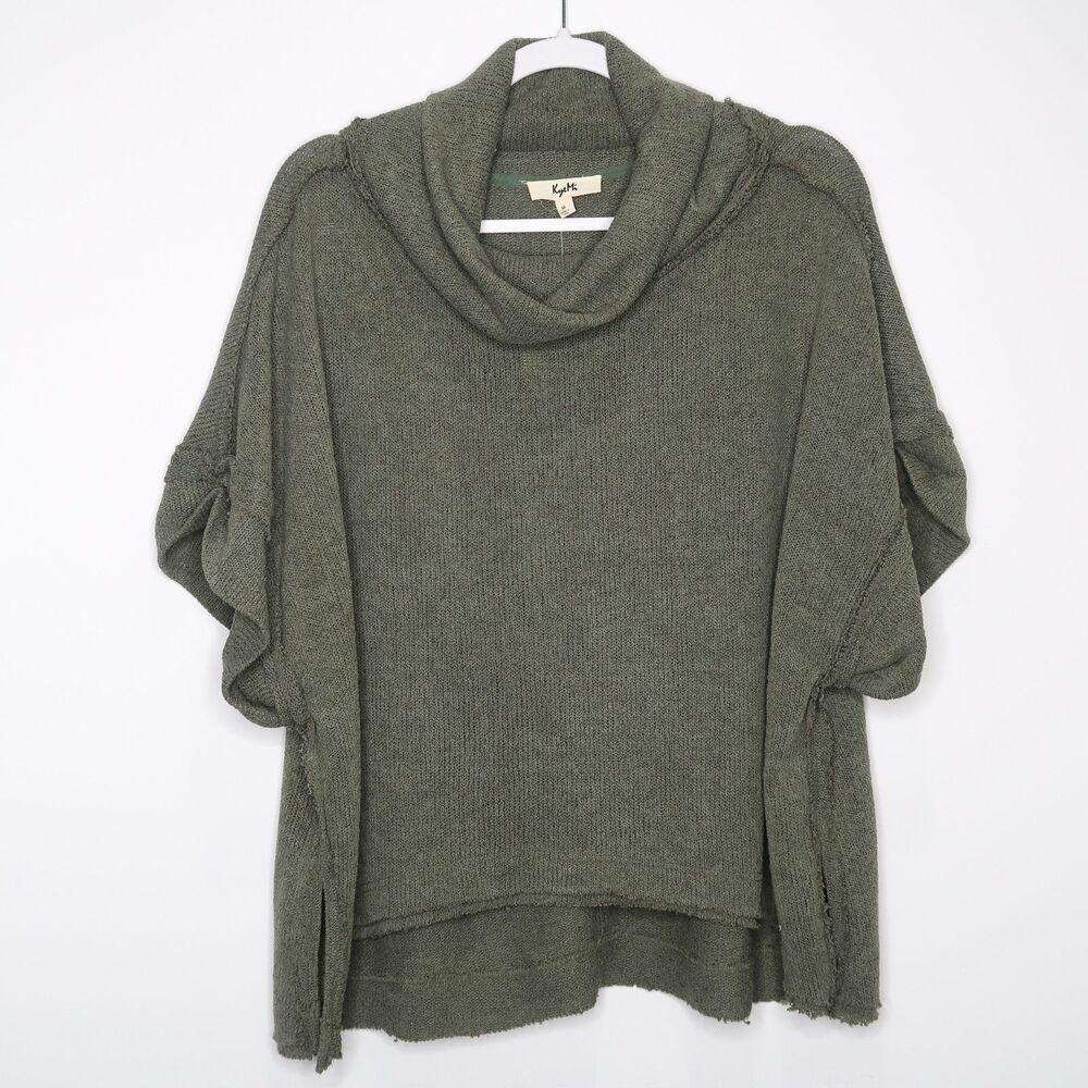 Kye Mi‎ Womens Cowl Neck Sweater Size Medium Green Cropped Grunge